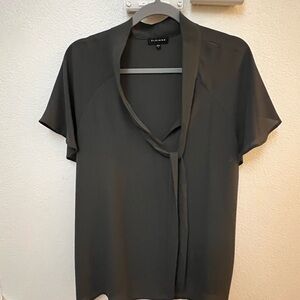 Pleione Dark Green Women's Blouse with Tie Detail